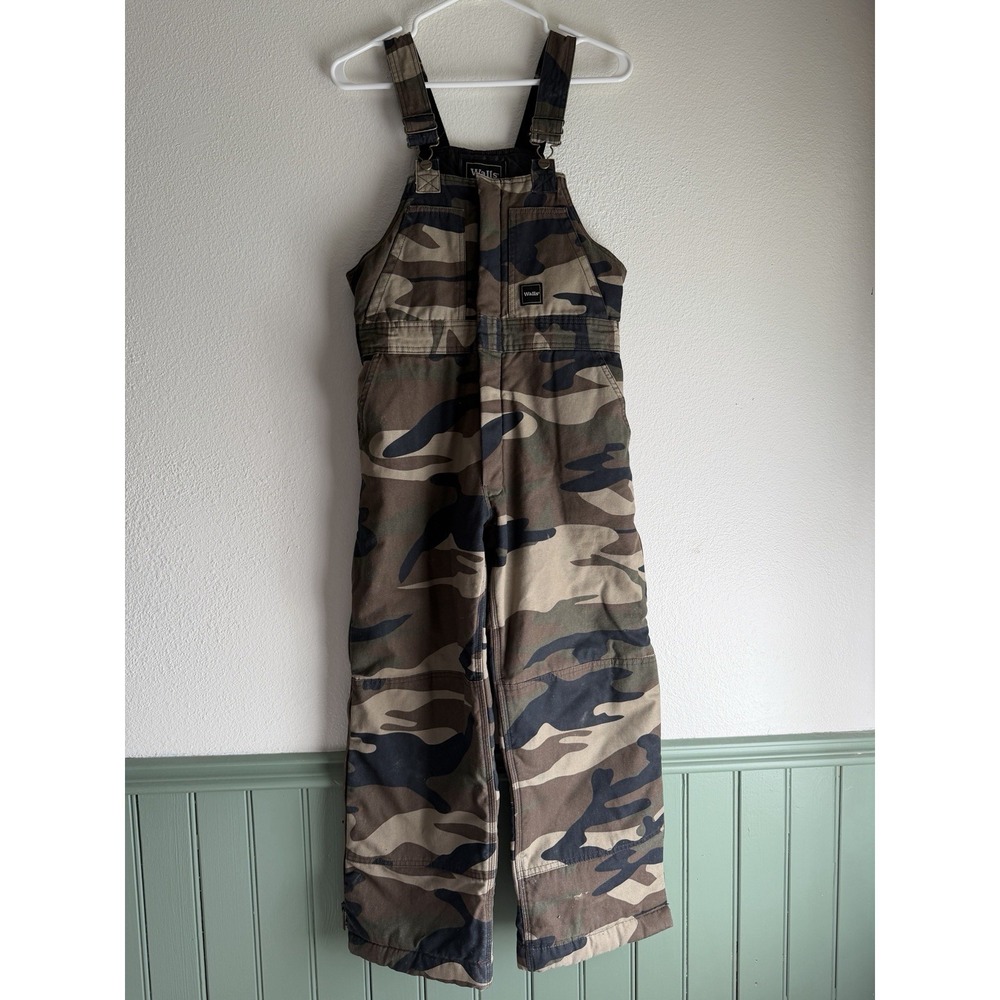 Walls Kids Grow Boys Insulated Overalls Bib Camo XL 16 Quilt Lined Kidz Hunting